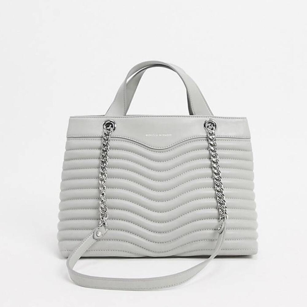 REBECCA MINKOFF Leather m.a.b. Quilted Wave Satchel Shoulder Bag in Perlo